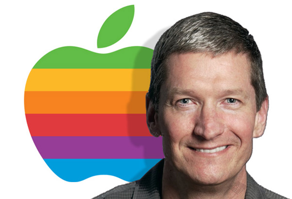 Tim Cook with Rainbow Apple Logo