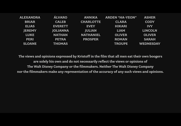 Frozen End Credits Kristoff Disclaimer